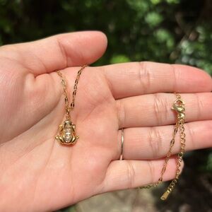 18K Gold Plated Stainless Steel Baby Pink Diamond Frog Necklace